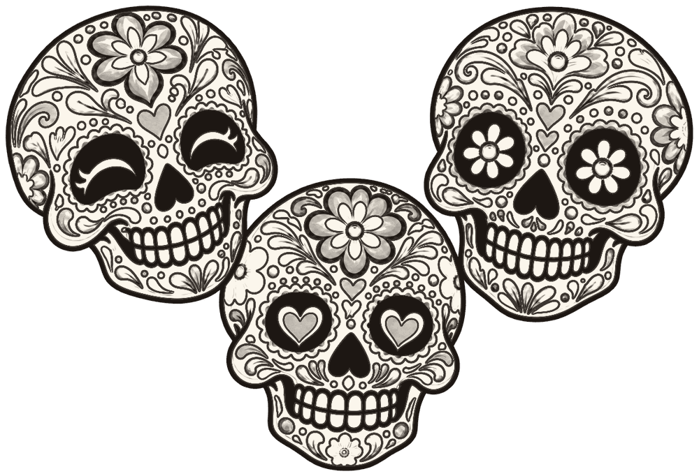 Tres calaveritas de azúcar sonrientes